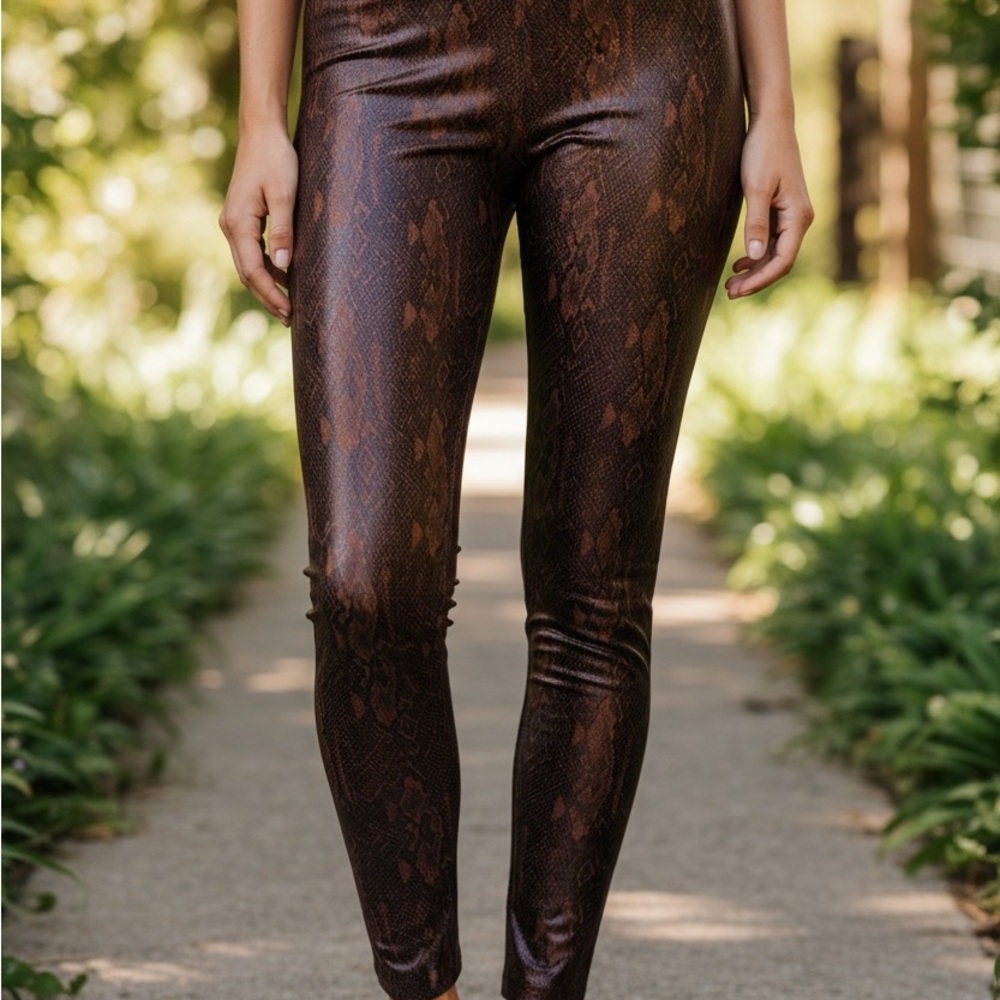 SPANX Shiny Brown Patterned Leggings